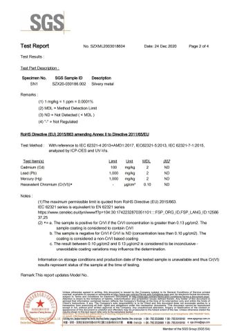 YUSI SGS RoHS report----metal_02 certificate from Dongguan Yusi Automation Technology Co., Ltd.