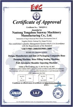 9001 certificate of Nantong Tongzhou Sunway Machinery Manufacturer Co., Ltd. – certificate photo, supplier certificates section