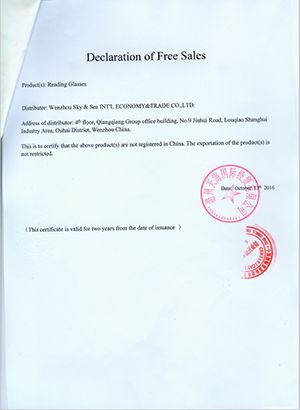CFS Certificate certificate from Sky & Sea Optical MFY Co., Ltd.