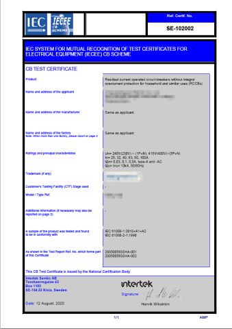 CB certificate from Wenzhou Huishang Electric Co. Ltd.
