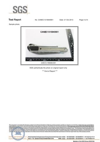SGS Test Report for Utility Knife-4 certificate from Wenzhou Meters Int'l Trade Co., Ltd.