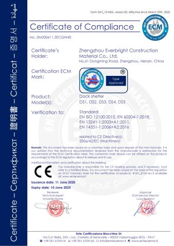 CE for DOCK SHELTER certificate from Zhengzhou Everbright Construction Material Co., Ltd.