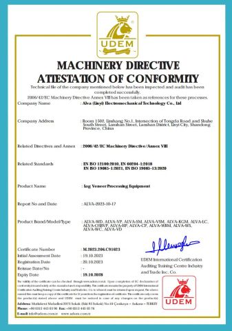 CE certificate from Alva (Linyi) Electromechanical Technology Co., Ltd