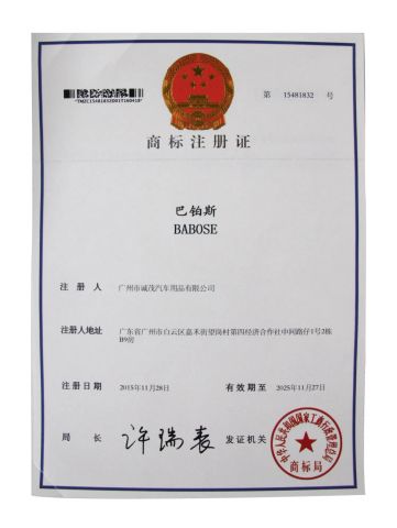 BABOSE certificate from Guangdong Chengmao New Material Technology Co., Ltd.