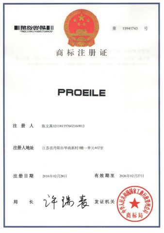 PROEILE certificate from Danyang Ergaster Tools Co., Ltd.