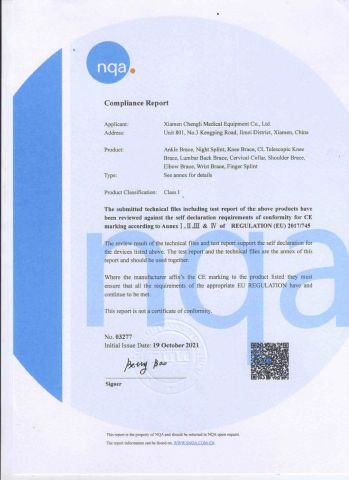 CE certificate from Handan Wuxin Medical Devices Co., Ltd.