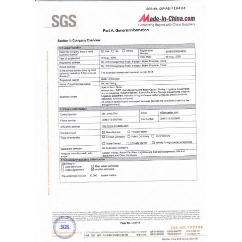 SGS certificate certificate from Hubei Space Double Rhombus Logistics Technology Co., Ltd.