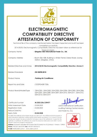 CE Certificate of Parking Air Conditioner certificate from Qingdao D&E International Trade Co., Ltd.