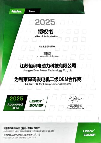 Leroy Somer OEM certificate from Jiangsu Ever Power Technology Co., Ltd.