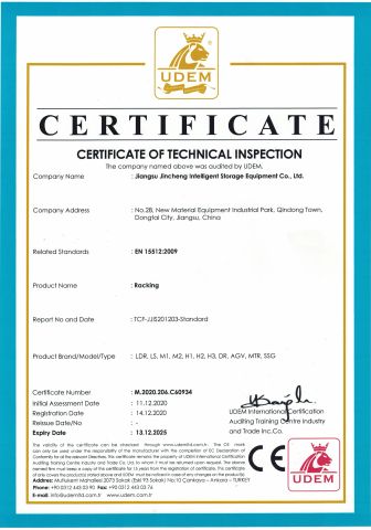 CE certificate from Jiangsu JISE Intelligent Storage Equipment Co., Ltd.
