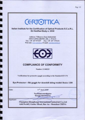 EU certificate from Shenzhen Gloffie Outdoor Products Co., Ltd