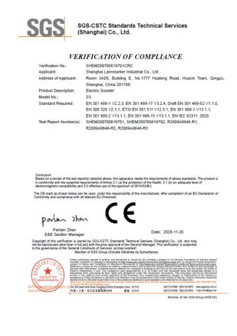 S3 CE Verification of RED Compliance certificate of Shanghai Lannmarker Industrial Co., Ltd. – certificate photo, supplier certificates section