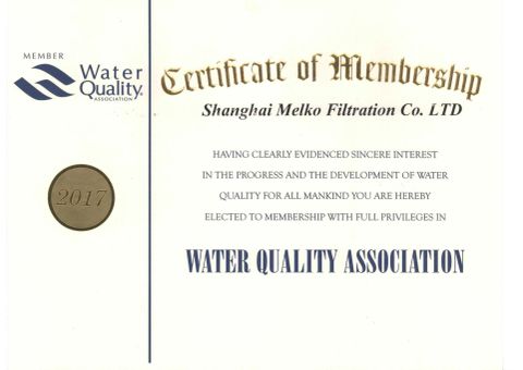 WQA Membership certificate from Shanghai Melko Filtration Co., Ltd.