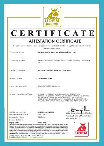 CE certificate from Shandong Discovery Metal Products Co., Ltd.