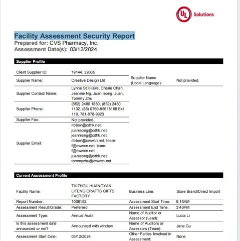 CVS certificate from Taizhou Yuansheng Gift Co., Ltd.