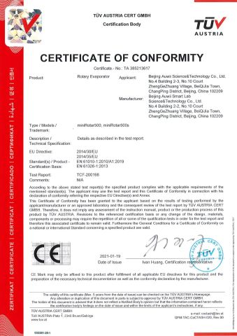 CE Certificate for Rotary Evaporator certificate of Beijing WIIP Co. Ltd. – certificate photo, supplier certificates section