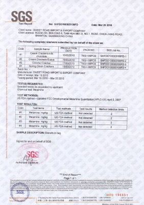 SGS TEST REPORT certificate of Shantou Sweet Road Industry and Trading Co., Ltd. – certificate photo, supplier certificates section