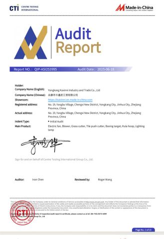 certificate certificate from Yongkang Kaxinni Industry and Trade Co., Ltd