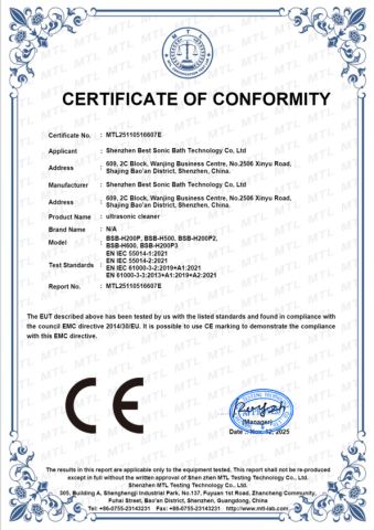CE certificate from Shenzhen Best Sonic Bath Technology Co., Ltd.