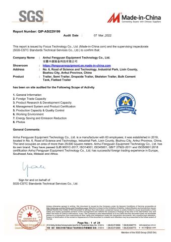 SGS Certificate certificate from Anhui Fengyuan Equipment Technology Co., Ltd.