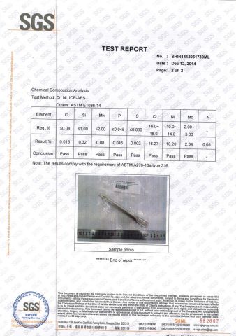 GROUT ANCHOR SS316 SGS TEST REPORT certificate of Xinghua Jinf Stainless Steel Co., Ltd. – certificate photo, supplier certificates section
