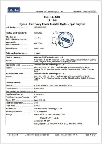 Product Inspection Report certificate from Shenzhen Gravity Technology Co., Ltd.