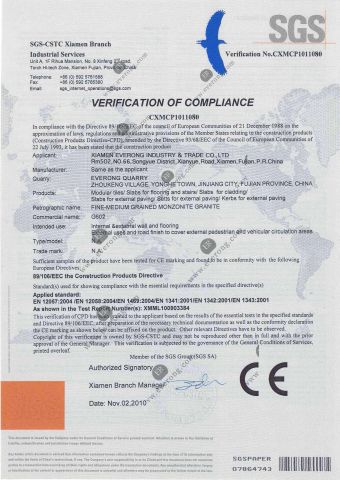 CE Certificates of G602 certificate from Xiamen Everong Industry&Trade Co., Ltd.