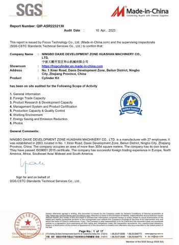 SGS Report certificate from Ningbo HSP Machinery Co.,Ltd.