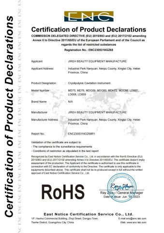 RoHS Cryo certificate from Hebei Jingyi Technology Co., Ltd.