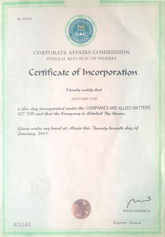 Setcorp Ltd  certificate of Setcorp Ltd – certificate photo, supplier certificates section