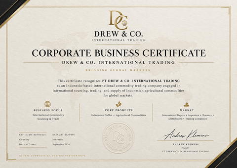 Corporate Business Certificate certificate of Drew & Co. – certificate photo, supplier certificates section