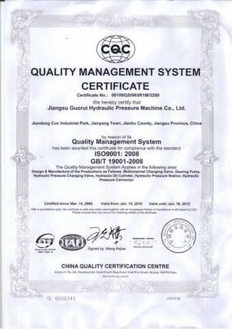 European Conformity certificate of Shanghai Guorui Hydraulic Technology Co., Ltd. – certificate photo, supplier certificates section
