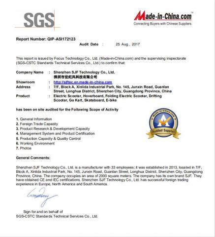 SGS certificate of Shenzhen SJF Technology Co., Ltd. – certificate photo, supplier certificates section
