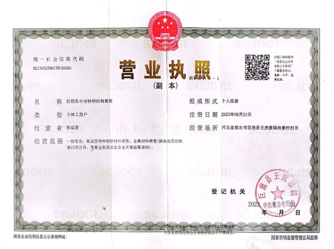 Business License certificate from Julu County Datun Rubber Factory (General Partnership)