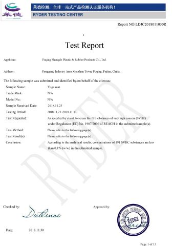 REACH test Reports certificate from Fuqing Shengde Plastic & Rubber Products Co., Ltd.