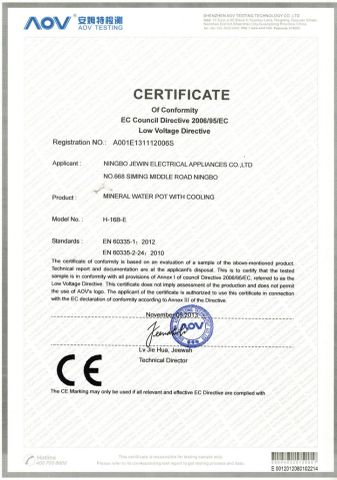 CE LVD certivicate certificate from Ningbo Jewin Electrical Appliances Co., Ltd.
