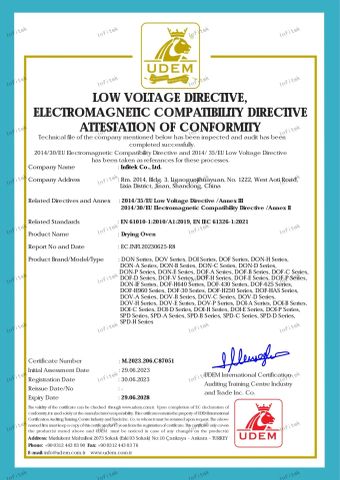 Drying Oven certificate from Infitek Co., Ltd.