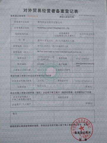 License Photo certificate from Huizhou Lucky Enterprise Co., Ltd.