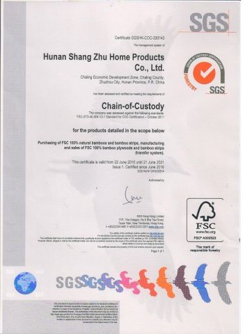 FSC certification for bamboo material certificate from New Developing Home Products Co., Ltd.