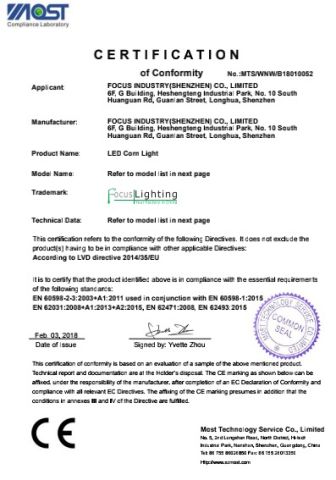 CE-LVD LED HID BULBS certificate from Shenzhen Focus Lighting Co., Ltd.