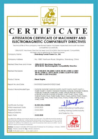 ATTESTATION CERTIFICATE OF MACHINERY AND ELECTROMAGNETIC COMPATIBILITY DIRECTIVES certificate from Shandong Yunnei Power Co., Ltd.