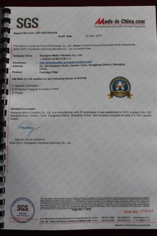 SGS certificate from Shanghai Melko Filtration Co., Ltd.