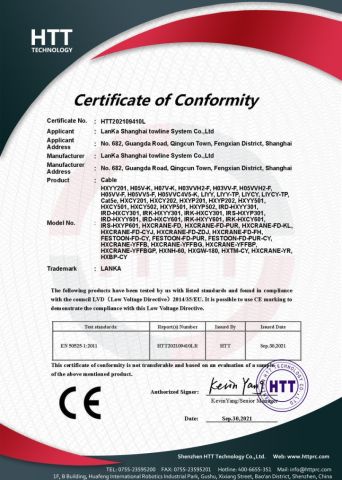 Certificate of conformity certificate from Lanka Industrial Automation (Shanghai) Co., Ltd.