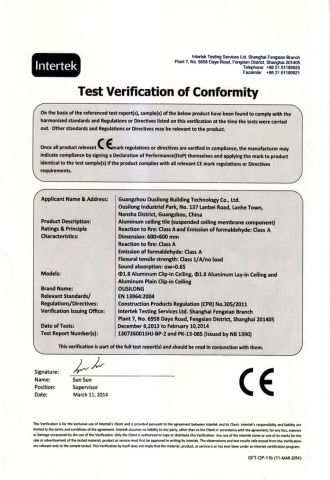 Product Inspection Report certificate of Guangzhou Ousilong Building Technology Co., Ltd. – certificate photo, supplier certificates section