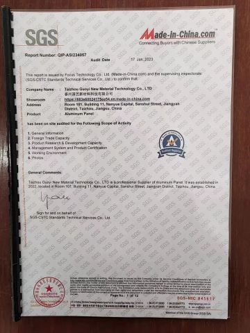 SGS certification certificate of Taizhou Guoyi New Material Technology Co., LTD – certificate photo, supplier certificates section