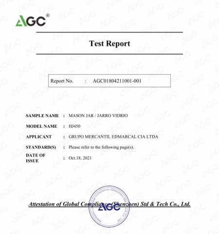 agc certificate from Xuzhou Huajing Glass Products Co., Ltd.