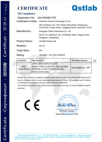 Red Light Therapy Cap CE certificate from Shenzhen Simcos Technology Co., Ltd.
