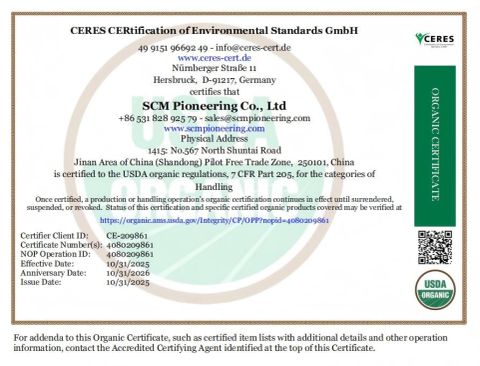 NOP CERTIFICATE certificate from SCM Pioneering Co., Ltd.