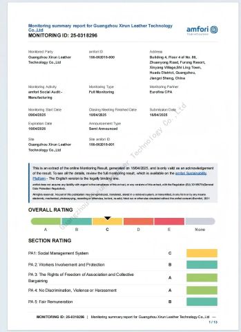 BSCI certificate certificate from Guangzhou Victory Leather Factory