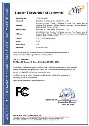 FCC certificate of NanChang Sunflower Silicone Rubber Co. Ltd – certificate photo, supplier certificates section